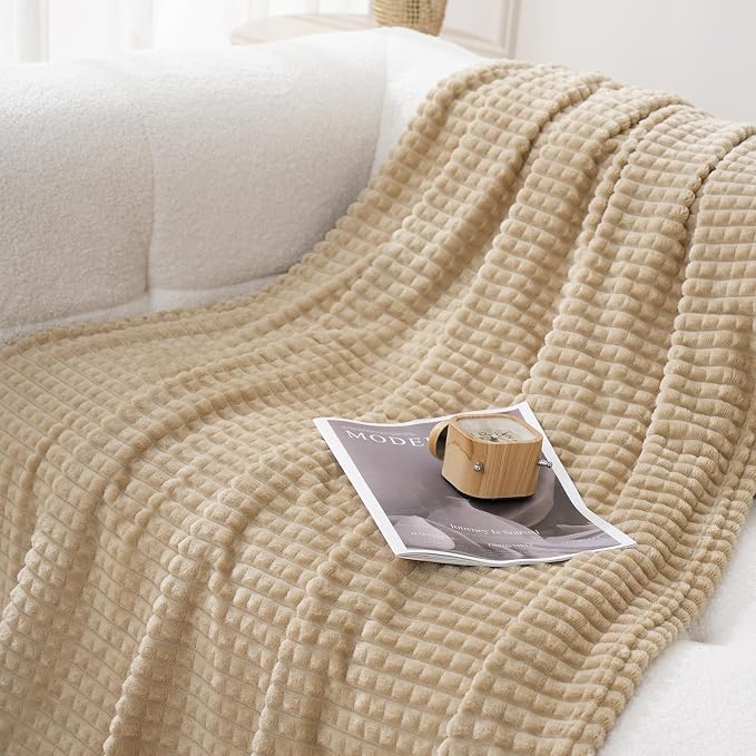 Puncuntex Flannel Fleece Beige Throw Blanket 50"×60", Super Soft Plush Cozy - Image 2