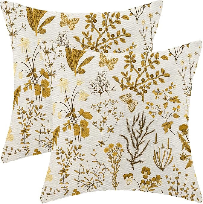 AEIOAE Summer Pillow Covers 16x16 Inch Set of 2, Mustard Yellow Wild Flower by AEIOAE