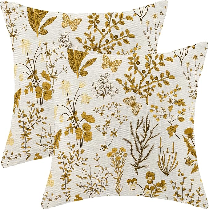 AEIOAE Summer Pillow Covers 18x18 Inch Set of 2, Mustard Yellow Wild Flower by AEIOAE