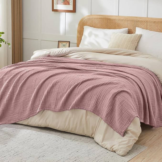 EMME Cotton Blanket Queen Size for Bed Soft Large Muslin Bed Blankets - Image 5