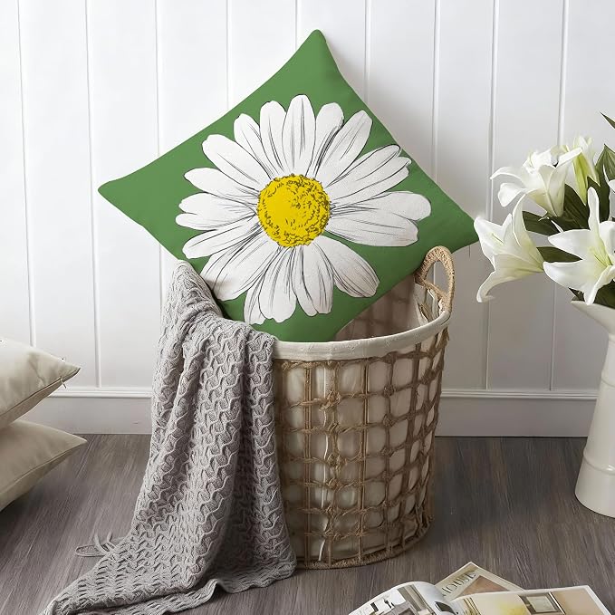 Hexagram Spring Summer Pillow Covers 18x18 Set of 4, Outdoor Floral Daisy - Image 4