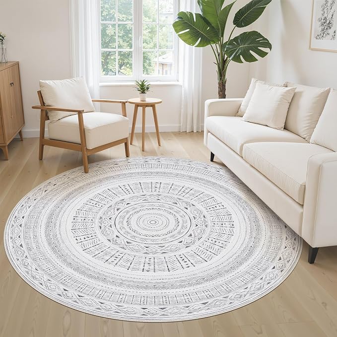 cotiled 5x5 Round Area Rug Living Room: Washable Boho Rugs - Image 3