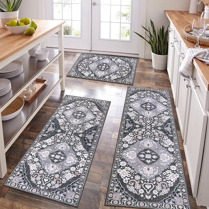 HEBE Farmhouse Kitchen Rugs Sets of 3 Non Slip Washable Boho Kitchen Rugs and - Image 6