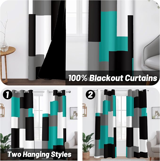 Tyrot Teal/Turquoise 100% Blackout Curtains - Image 2