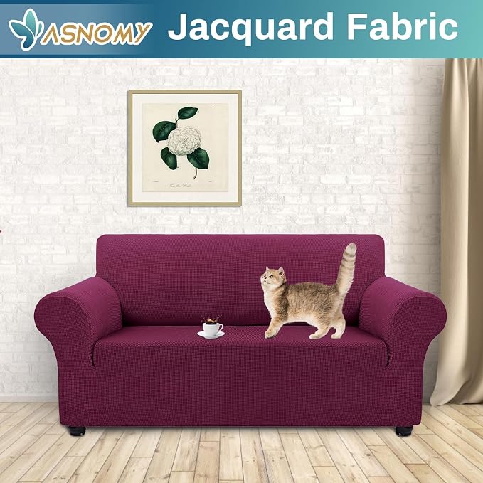 Asnomy Sofa Covers for 2 Cushion Couch Stretch loveseat Covers Slipcovers - Image 2
