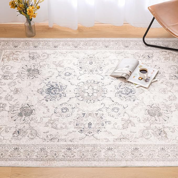 Phantoscope Washable Area Rug 5'x7' Non-Slip, Vintage Neutral Rugs - Image 5