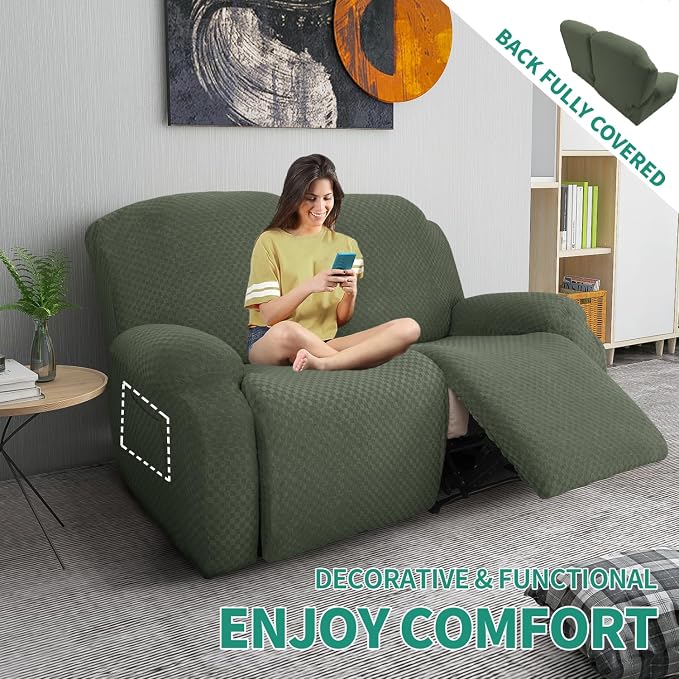 YEMYHOM 6 Pieces Stretch Loveseat Recliner Slipcover Jacquard Recliner Sofa - Image 2