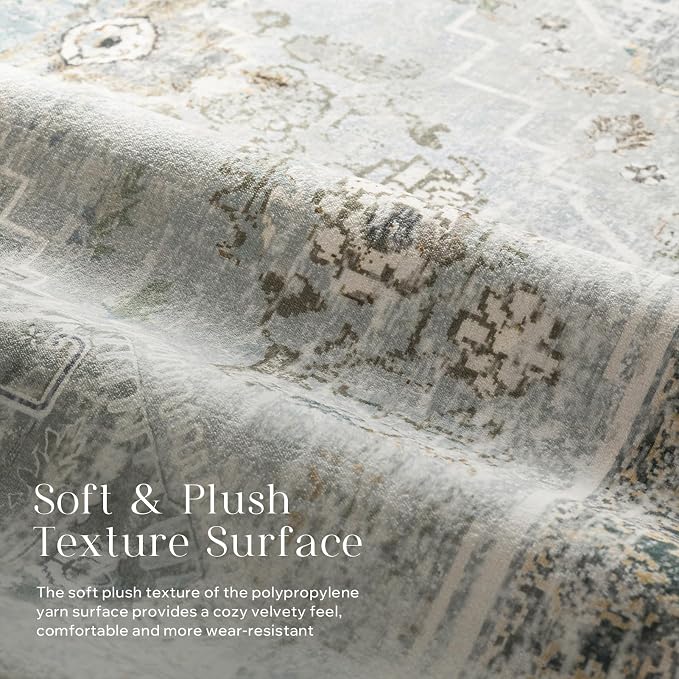 Phantoscope Washable Runner Rug 2'x10' Non-Slip, Vintage Neutral Hallway Rugs - Image 3