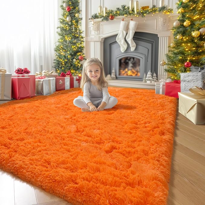 Amdrebio Orange Rugs for Bedroom Living Room, 5x7 Fluffy Fuzzy Area Rugs for by Amdrebio