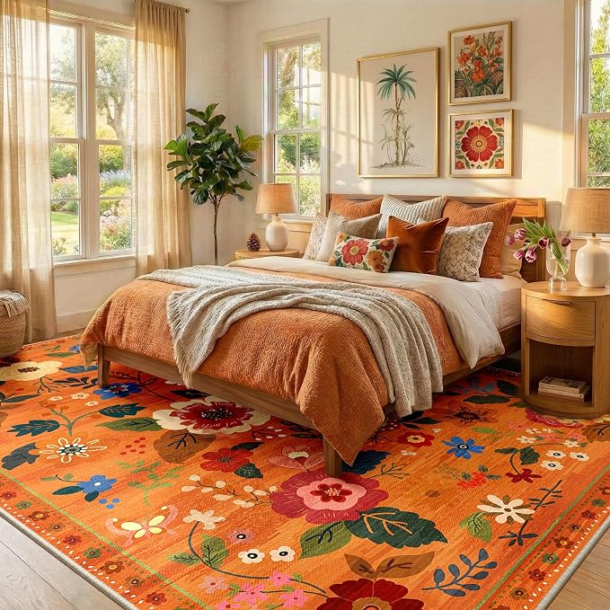 RELEANY Floral Nursery 9x12 Area Rugs Washable Print Boho Cute Carpet Non Slip - Image 6