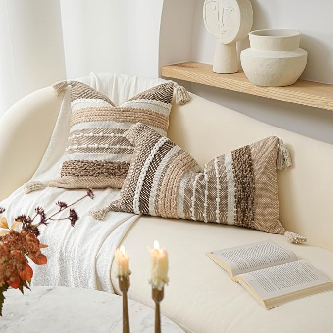 BlissBlush Boho Decorative Throw Pillow Cover 22x22 Square Brown Accent - Image 5