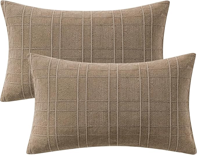 MIULEE Decorative Linen Check Lumar Throw Pillow Covers Neutral Farmhouse - Image 7