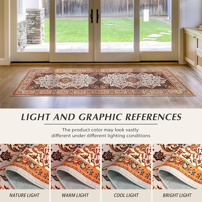 Runner Rug for Bedroom, 2x6Ft Machine Washable Area Rugs, Vintage Non-Slip Low - Image 5