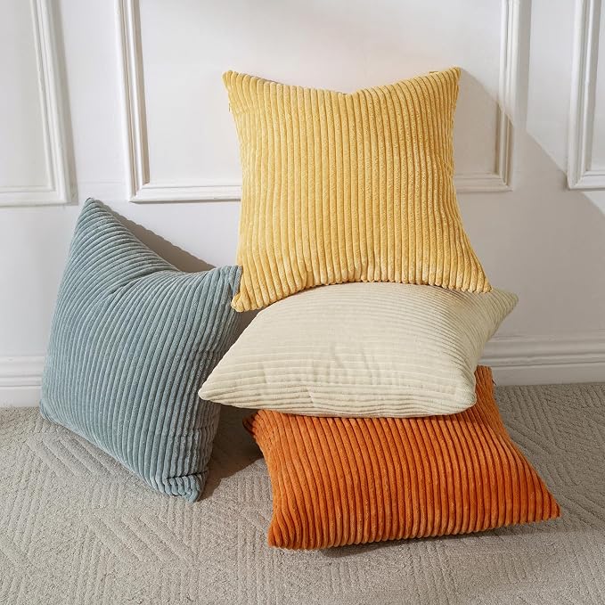 Volcanics Set of 4 Orange Teal Corduroy Decorative Couch Throw Pillow Covers - Image 7