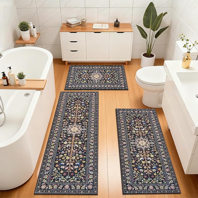 HEBE Boho Kitchen Rugs Sets of 3 Non Slip Washable Farmhouse Kitchen Rugs and - Image 8