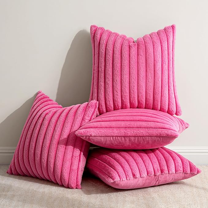 MIULEE Faux Fur Plush Decorative Throw Pillow Covers 18x18 Set of 4, Spring - Image 3