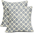 Dark Blue Floral Pillow Covers 22x22 Inch Set of 2, Vintage Flower Block Print by Sivirary