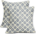 Dark Blue Floral Pillow Covers 24x24 Inch Set of 2, Vintage Flower Block Print by Sivirary