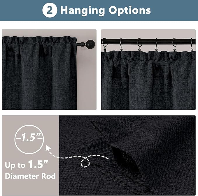 Chyhomenyc Black Valance for Windows, Light Filtering Textured Small Kitchen - Image 4