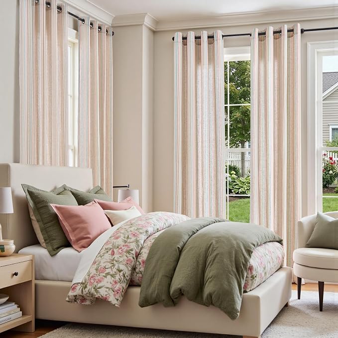 JINCHAN Linen Curtains for Living Room, Candy Striped Curtains 96 inch Length - Image 7