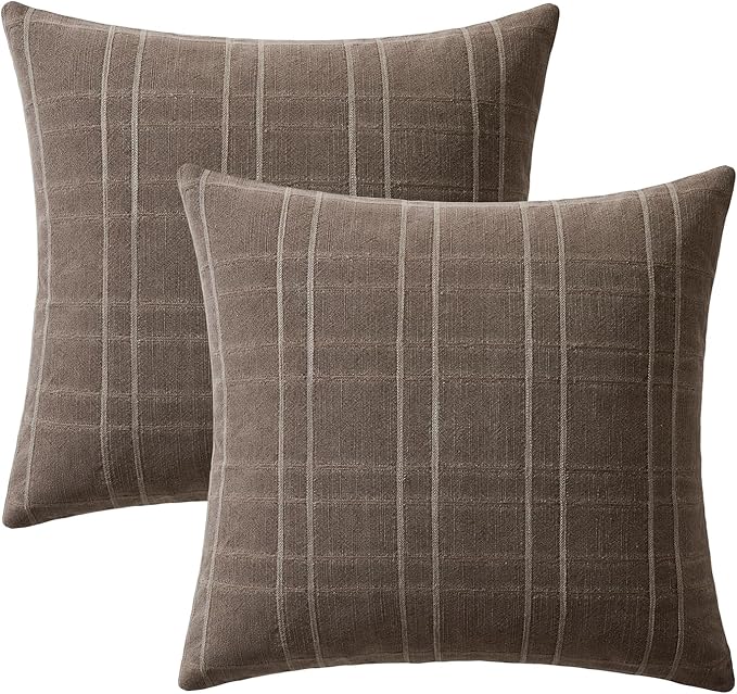 MIULEE Decorative Linen Check Euro Shams Throw Pillow Covers Neutral Farmhouse - Image 8