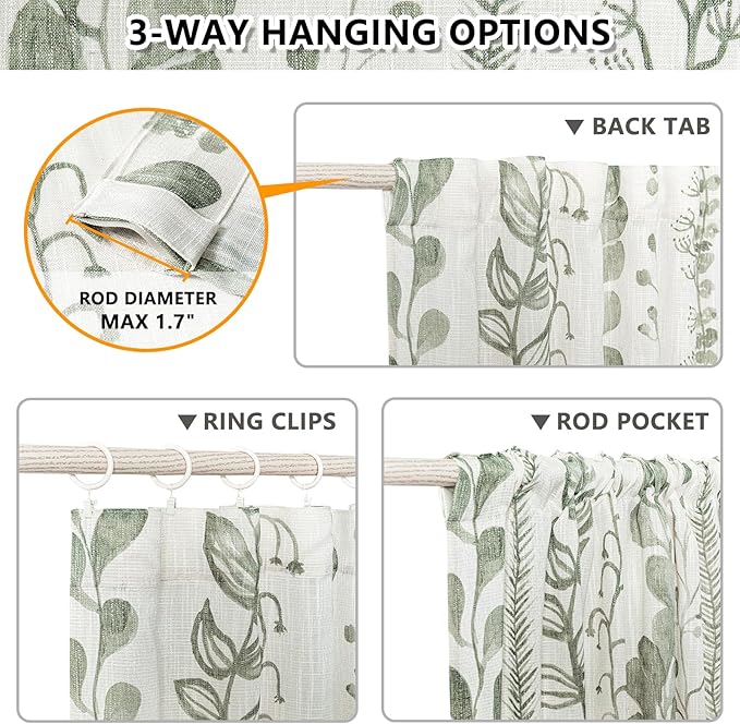 MEETSKY Sage Green Curtains 84 Inches Long 2 Panels Boho Curtains - Image 3