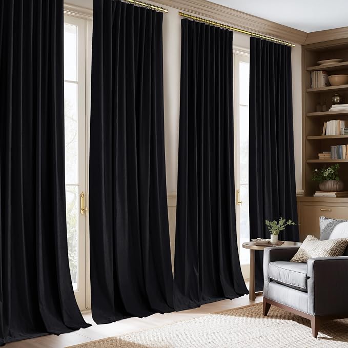 NICETOWN Black Velvet Blackout Curtains 102 inch Long - Image 3