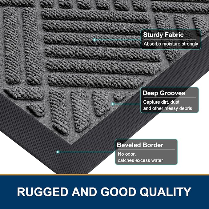 Smiry Front Door Mat Outside Entrance, Heavy Duty Outdoor Indoor Natural Rubber - Image 4