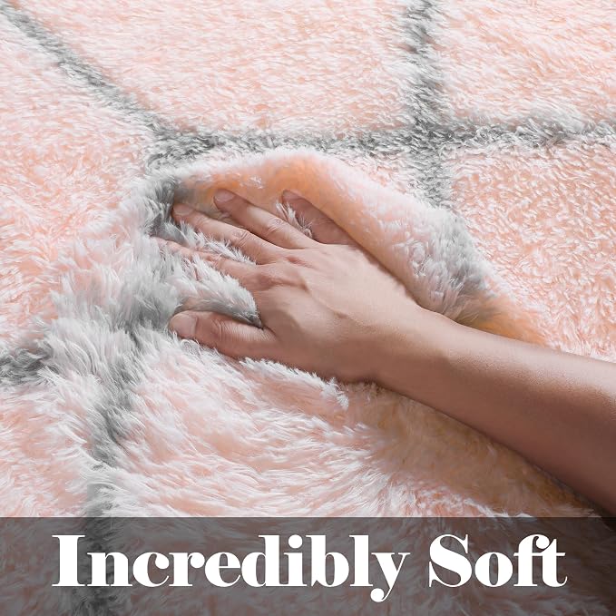 ONASAR Rugs for Living Room Bedroom, 5x8 Fluffy Pink and Grey Area Rug - Image 3