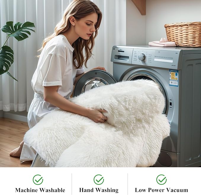KCHOWUA Ceam White Fluffy Shag Large Area Rug - Image 5