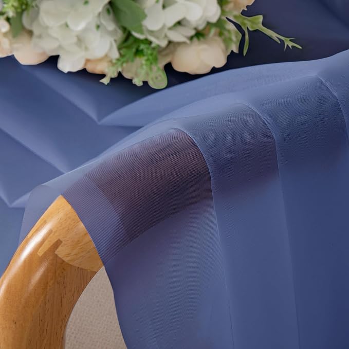 OWENIE Blue Sheer Curtains 96 Inch Long 2 Panels Set, Light Filtering Rod - Image 4