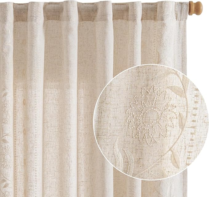 jinchan Winslow Linen Curtains for Bedroom 84 Inches Length Embroidered - Image 8