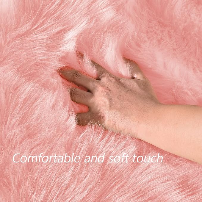 Latepis Pink Runner Faux Sheepskin Fur Rugs 2X5 Fluffy Rug - Image 4