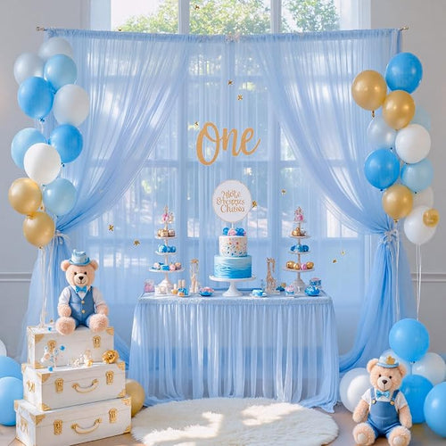 20ft x 15ft Baby Blue Tulle Backdrop Curtain - Image 2