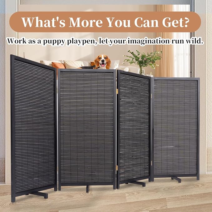 Room Divider Folding Privacy Screens, Hand-Made 72'' Wide Bamboo Room Separator - Image 6