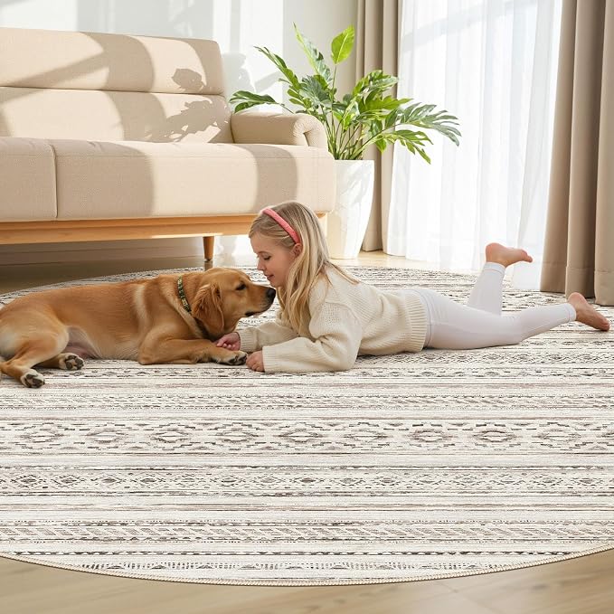 cotiled 8x8 Round Area Rug Living Room: Washable Boho Rugs - Image 7