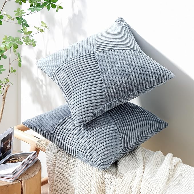 Topfinel Dusty Blue Throw Pillow Covers 18x18 Set of 2, Soft Corduroy Couch - Image 7