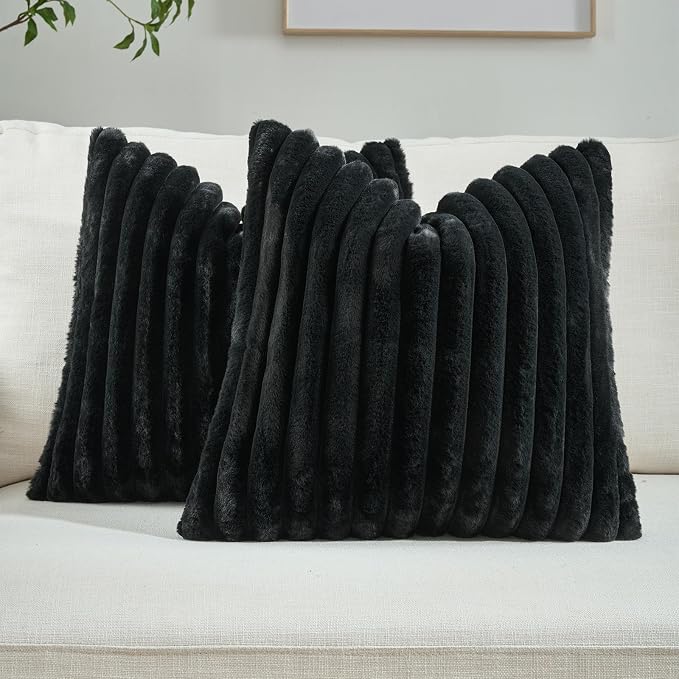 FUTEI Black Decorative Throw Pillow Covers Set of 2, 28x28 Inch Soft Fluffy by FUTEI