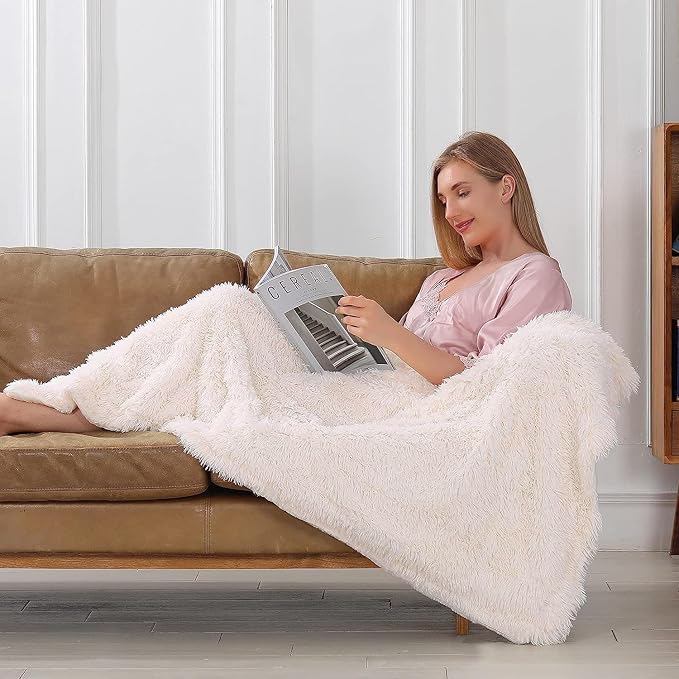 Tuddrom Decorative Extra Soft Faux Fur Blanket Queen Size 80"x90", Solid - Image 2