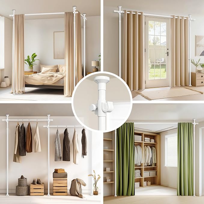 White Room Dividers Tension Curtain Rod, No Drilling Adjustable 72-200" W x - Image 7