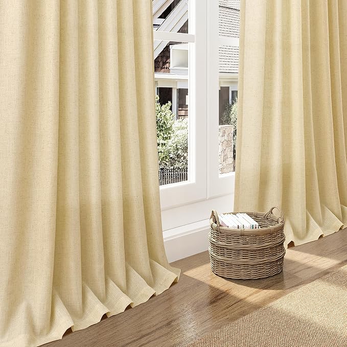 Nanspring Cream Yellow Linen Curtains 63 Inch Length - Image 5
