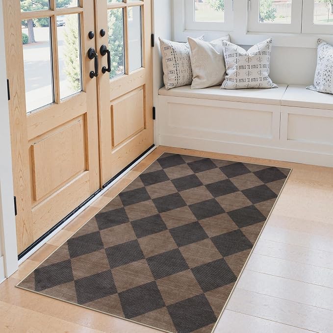 Beeiva Checkered Print Entry Rug 3x5, Non Slip Washable Kitchen Rug 3x5 Stain - Image 2
