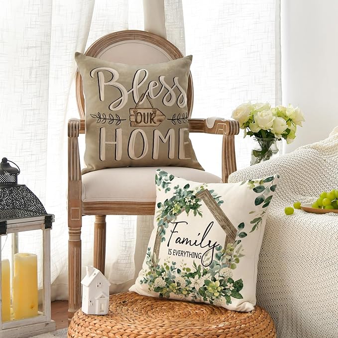 AVOIN colorlife Sweet Home Family is Everything Spring Floral Throw Pillow - Image 3