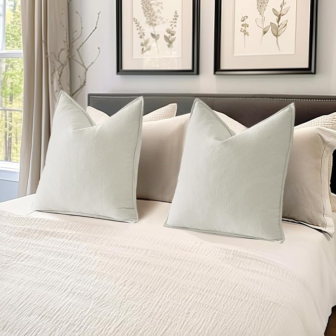 MIULEE Pack of 2 Cream White Decorative Pillow Covers 22x22 Inch Soft Chenille - Image 5
