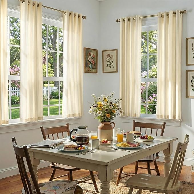 jinchan Linen Curtains for Living Room Yellow Vertical Striped on White - Image 3
