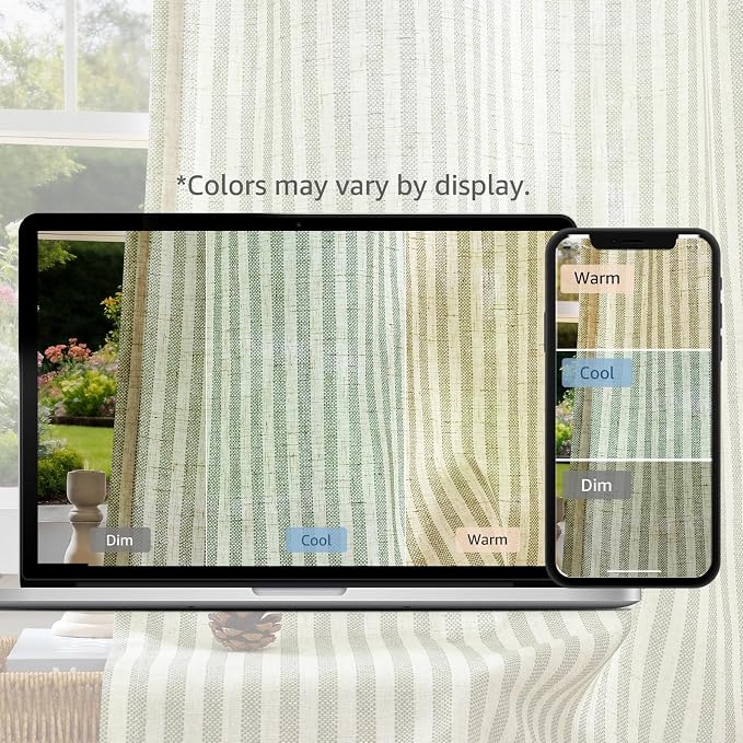 jinchan Linen Curtains for Living Room Green on Beige Striped Curtains for - Image 7