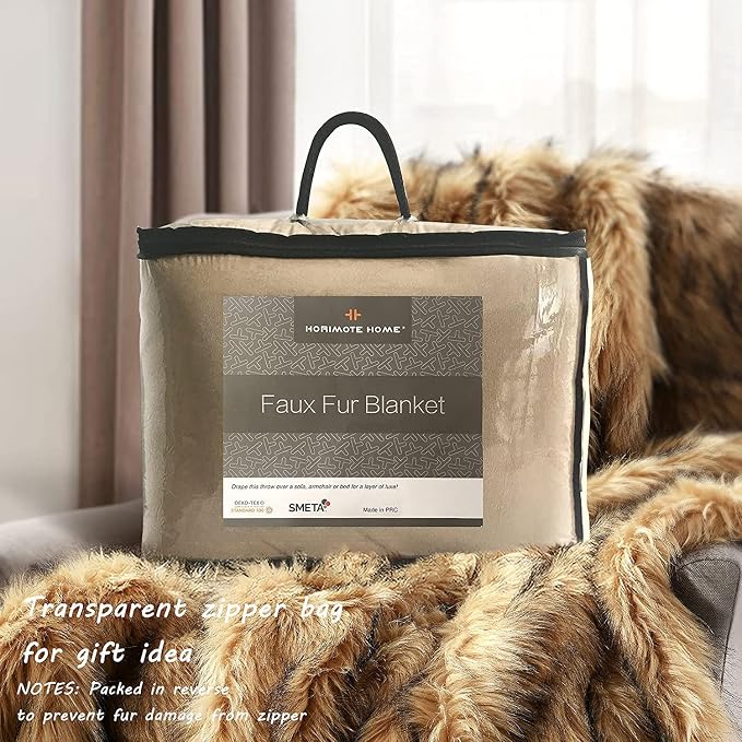 Luxury Plush Faux Fur Blanket Queen Size, Long Pile Golden Yellow - Image 7