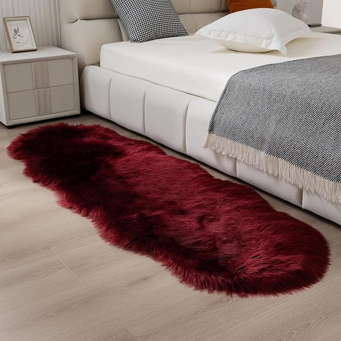 Faux Fur Rug Runner 2x6 ft Burgundy by CKLZSAY