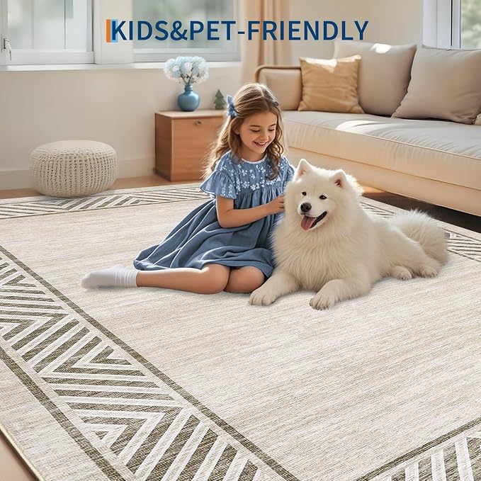 GarveeHome Large Modern Rug 9x12 Non-Slip Geometric Bordered Dining Room Rug - Image 7