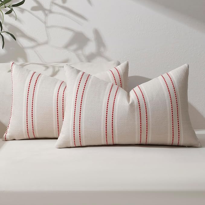 Hckot Christmas Throw Pillow Covers 12x20 Red Pillow Covers Striped Xmas - Image 2